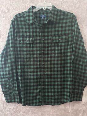George Green and Black Plaid Button-Up Shirt Size XL
